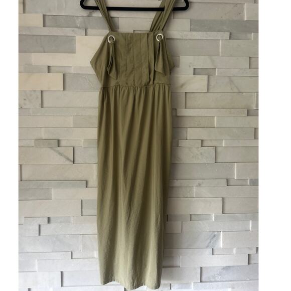 ANTHROPOLOGIE Adira Knotted Shoulder Sleeveless Cinch Back Midi Dress Sage 36/M - Picture 3 of 10